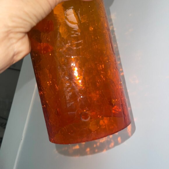 Blenko Amberina Crackle Glass Hurricane Shades Set of 2 Flaws Read - Picture 8 of 12